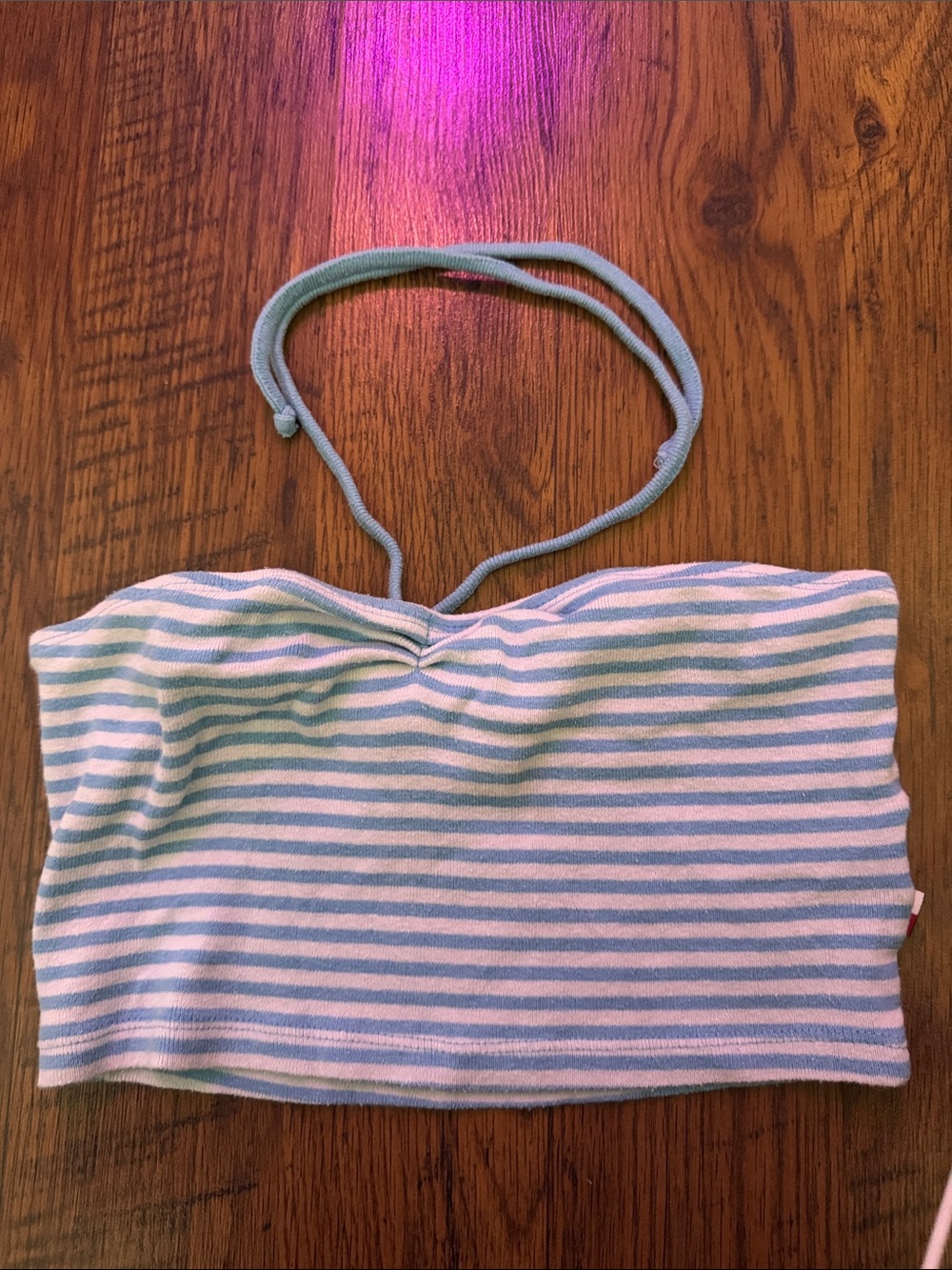 Tommy Hilfiger Light Blue & White Striped Halter Bandeau 2.R4